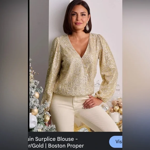 Boston Proper Gold Sequin Blouse - Picture 1 of 6